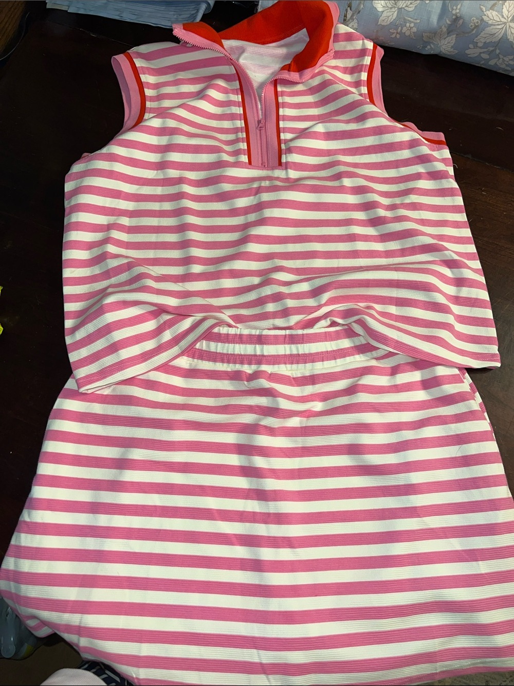 Amazon Pink and White Striped Sleeveless Polo Dress